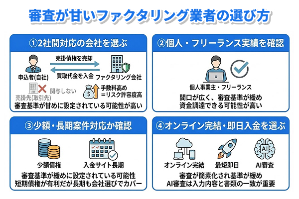 審査が甘いファクタリング業者の選び方